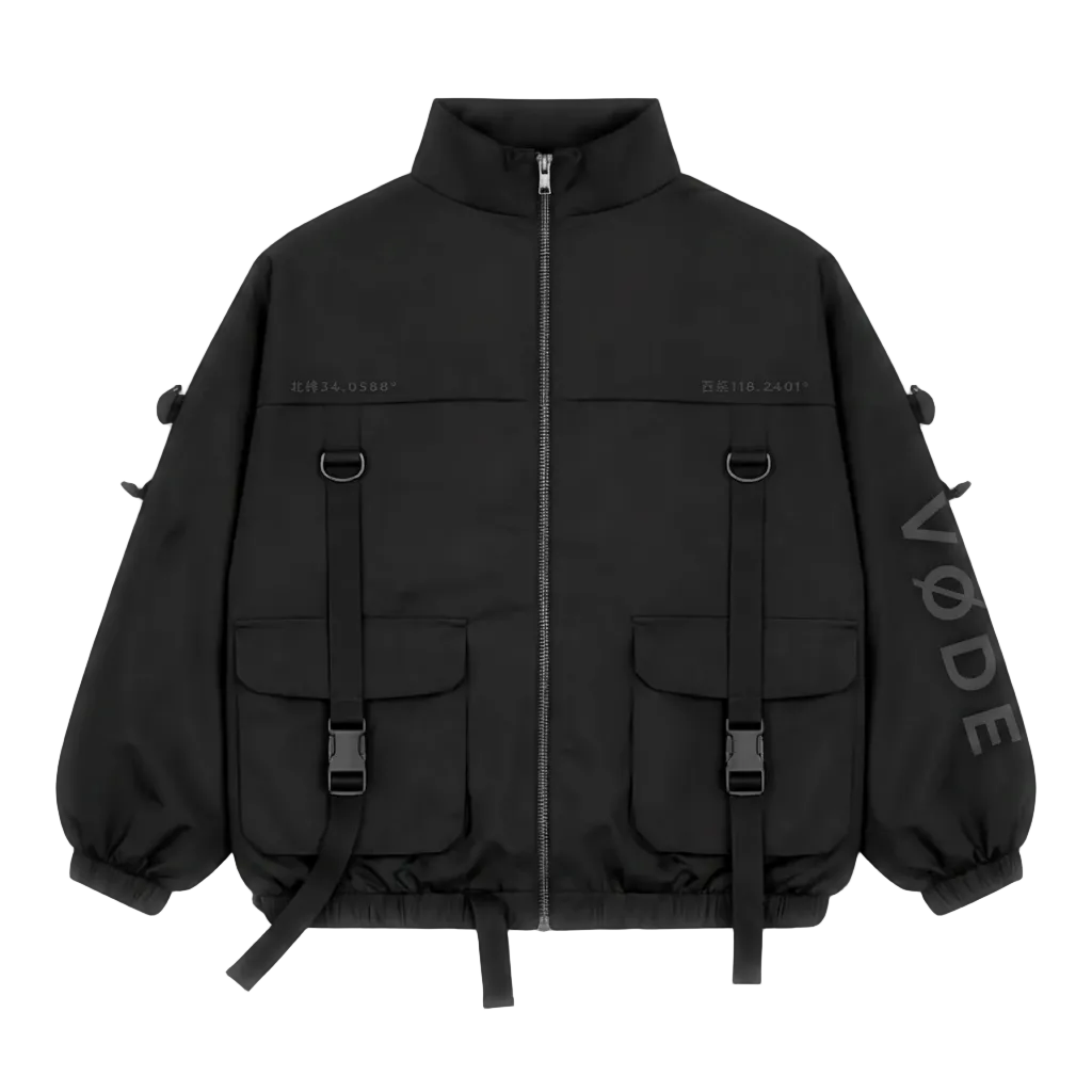 DROP-001 VODE jacket front with interactive callouts
